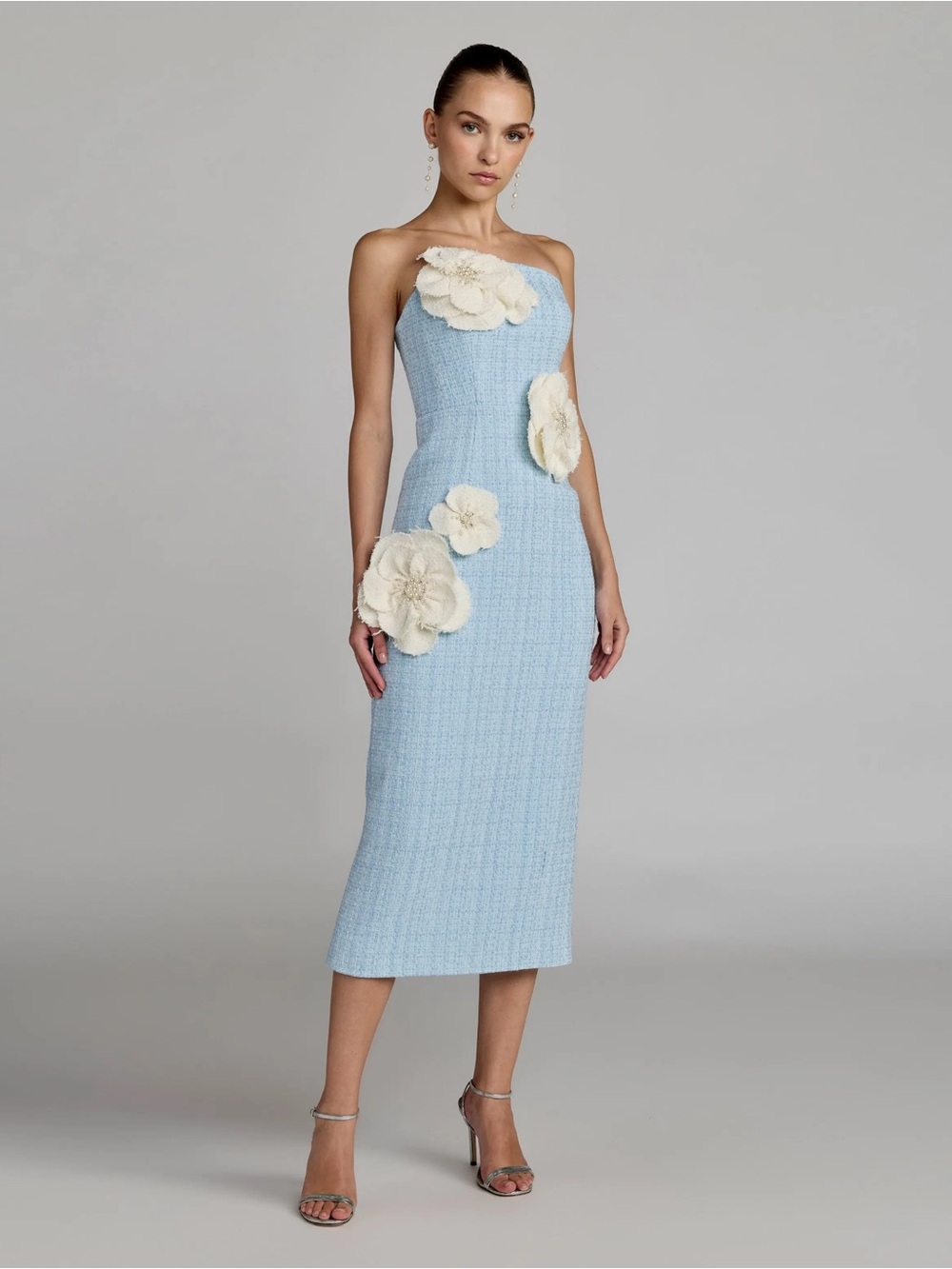 Mac Duggal *current season* NWT sz 14 Strapless Blue Floral Bouclé Dress